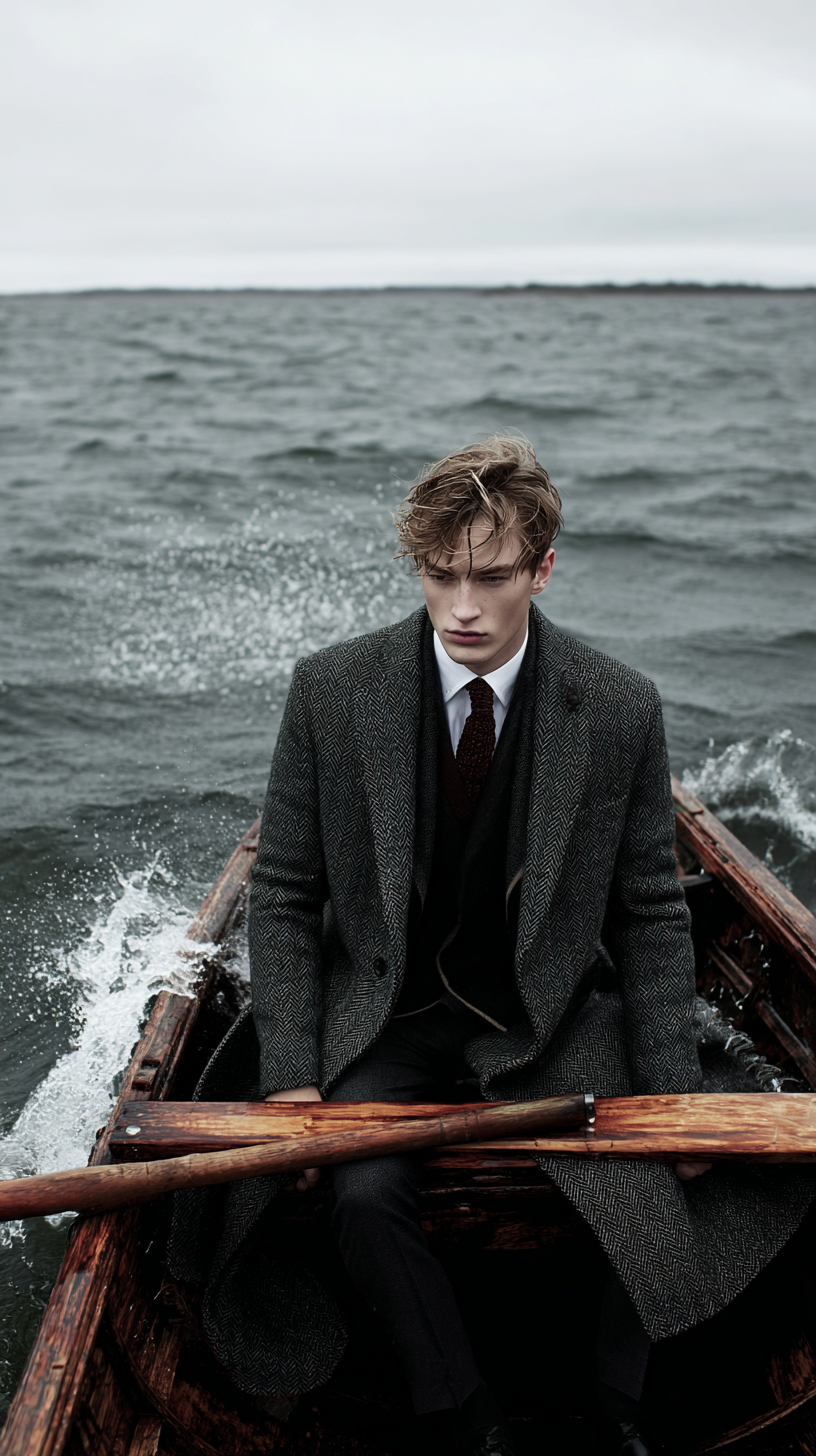 Menswear editorial on the water