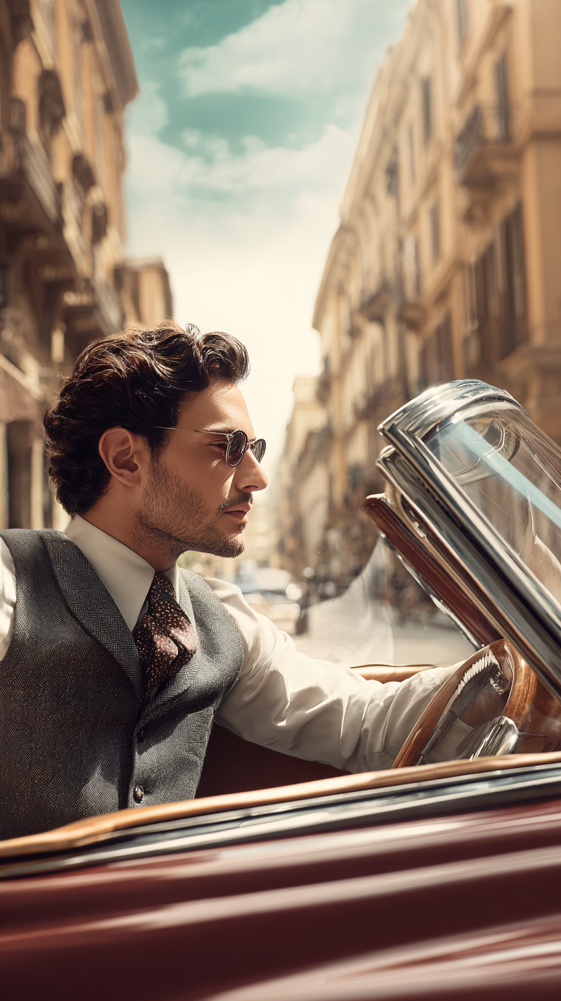 Menswear editorial — vintage convertible