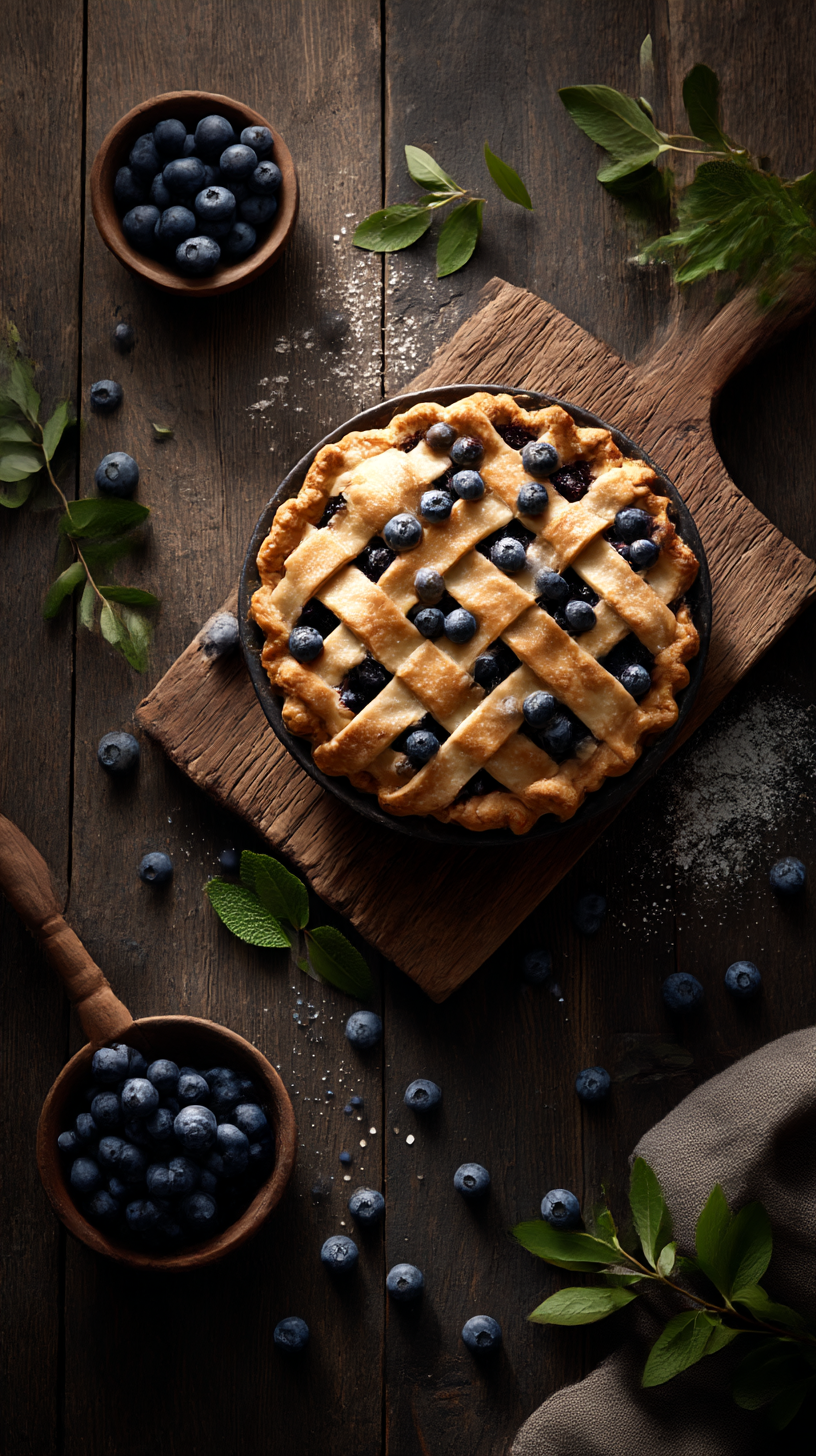 Blueberry pie food styling