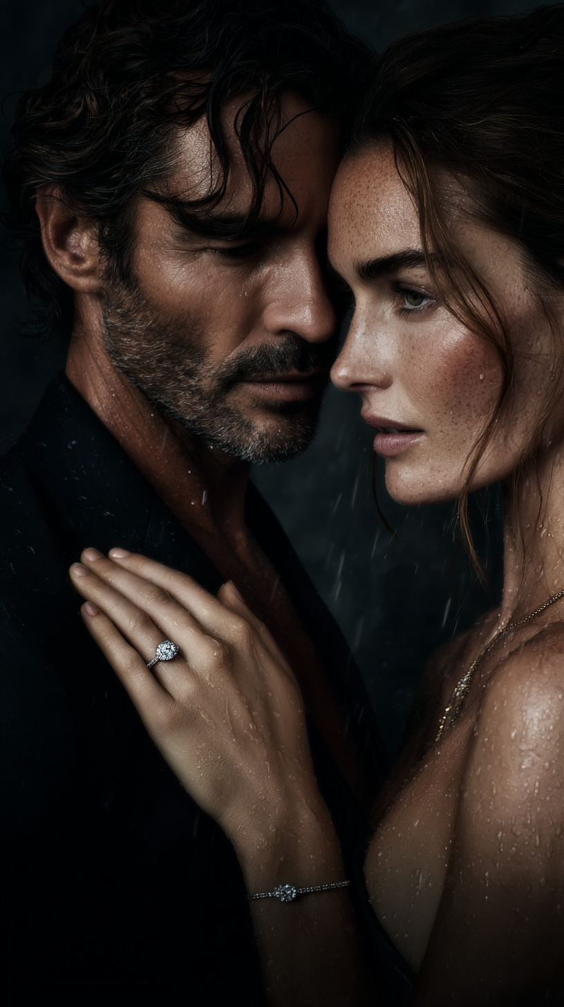 Fine jewelry campaign — a couple in the rain