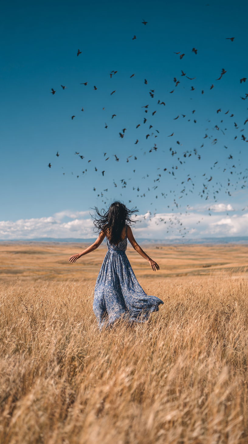 Lifestyle campaign — woman dancing in a field