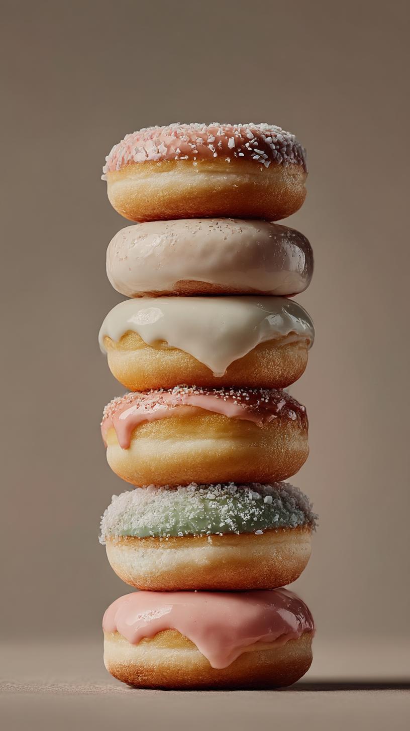 Stacked glazed doughnuts food styling
