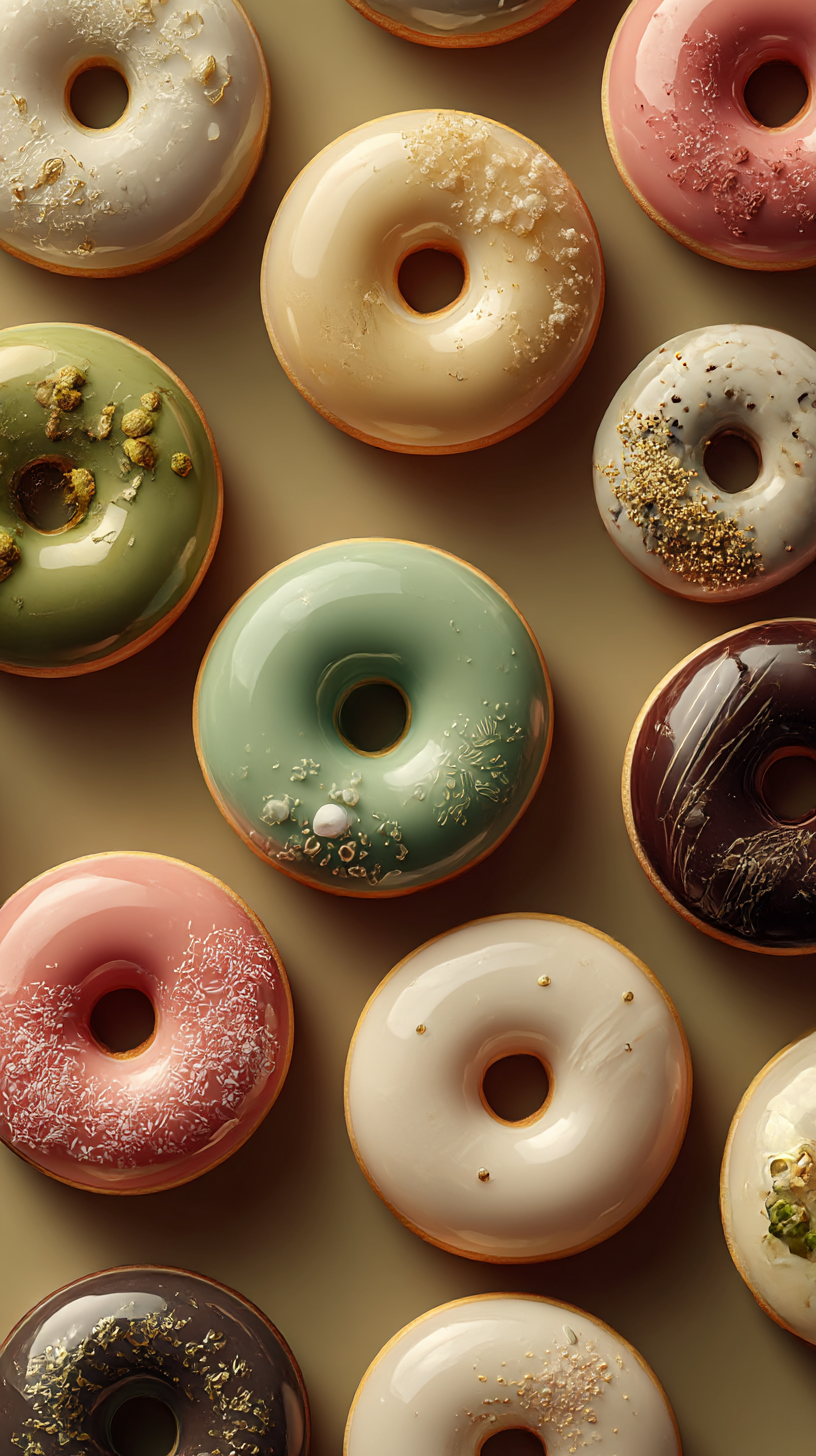 Artisan glazed doughnuts, overhead