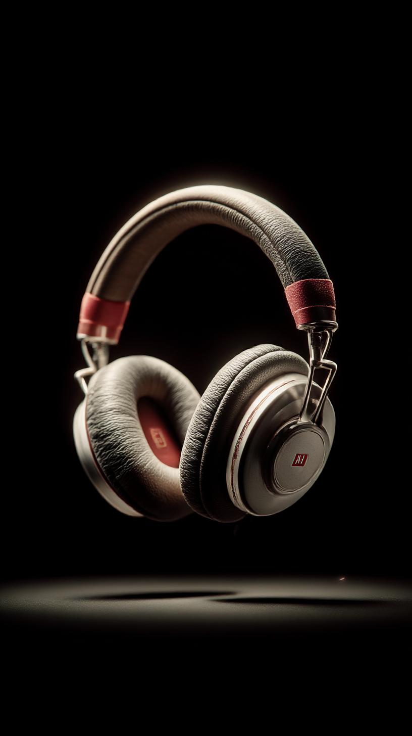 Premium over-ear headphones on a dark set