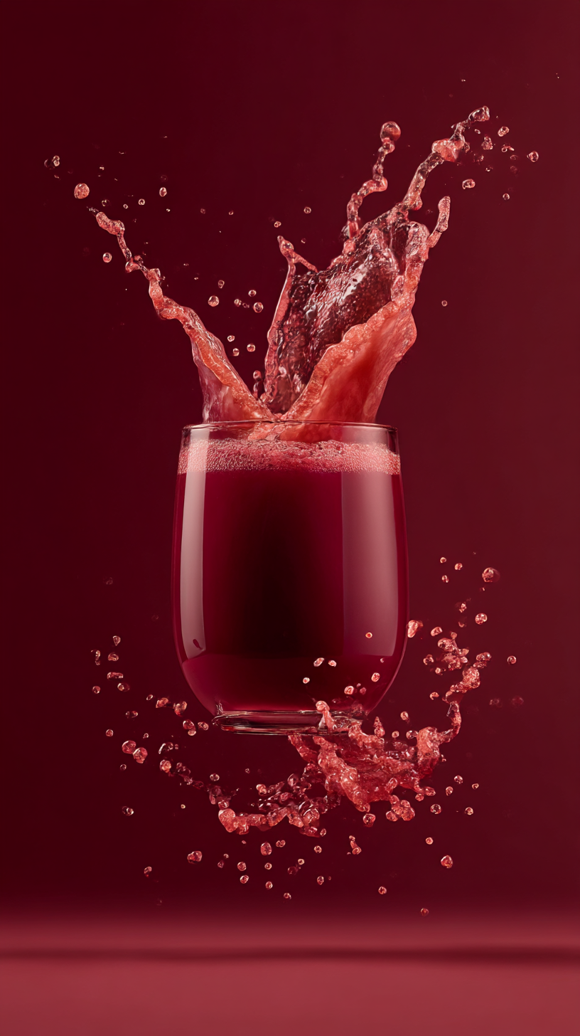 Red juice splash on a deep red set