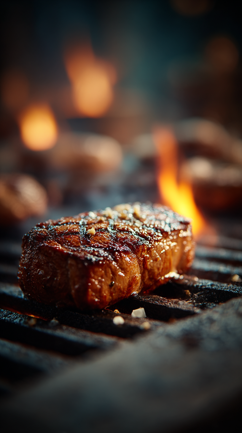 Flame-grilled steak food photography