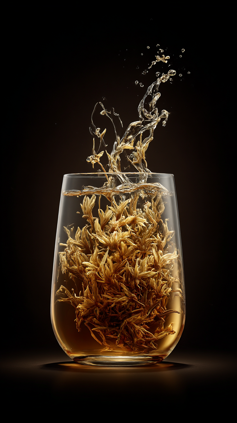 Blooming tea in a glass